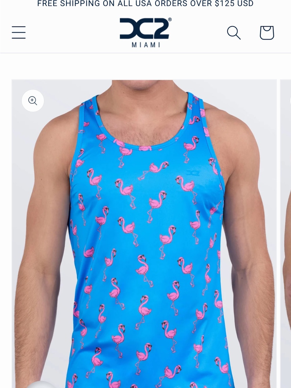 miami Men’s Bright Blue Tank Top with Pink Flamingo Print